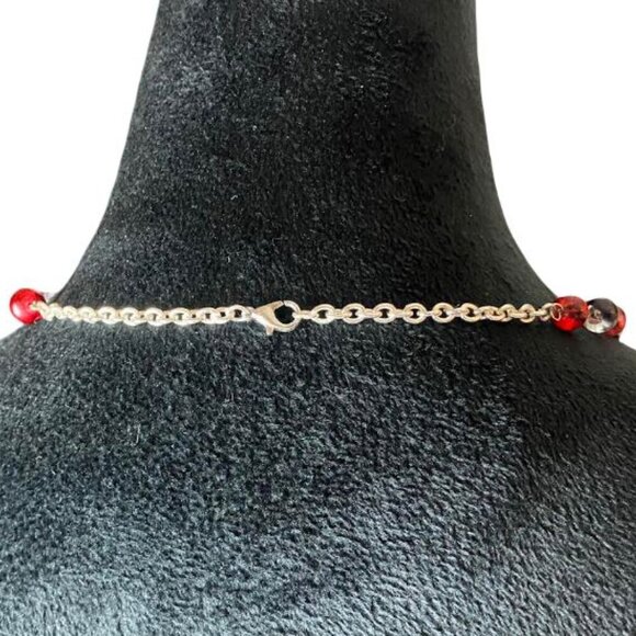 Handcrafted Tri-Color Glass Beads w/Gunmetal Floral Accent 20" Necklace - Picture 3 of 5